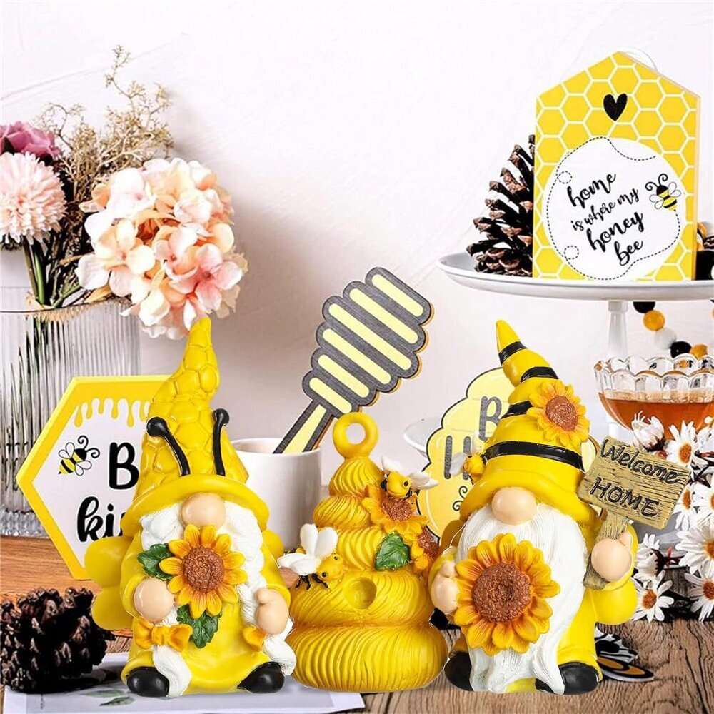 3PCS Bumble Bee Resin Gnomes Decorations Spring Summer Fall Home Figurines Tiere - Picture 2 of 7